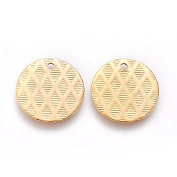 Золотой Ионное покрытие (ip) 304 брелоки из нержавеющей стали, , плоский круглый с сеткой, золотые, 15x1 мм, отверстие : 1.2 мм