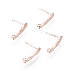 Rose Gold 304 Stainless Steel Stud Earring Findings, with Loop, Rose Gold, 15x3x1mm, Hole: 1.6mm, Pin: 0.8mm