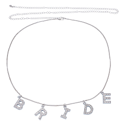 Платина Кулон из сплава со стразами и надписью «невеста» из железа, цепочки для талии и живота, платина, 600 мм, Кулон : 26 мм