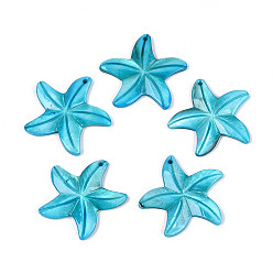 Темно-Голубой Резные подвески из натуральных пресноводных ракушек, прелести морская звезда, окрашенные, глубокое синее небо, 32.5~34x33~36x2.5~3.5 мм, отверстие : 1.2~1.5 мм
