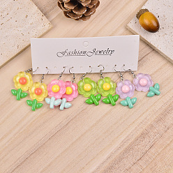 Цветок 4 Парные серьги-подвески из смолы и сплава ко Дню святого Валентина, платина, разноцветные, платина, цветок, 51x22 мм