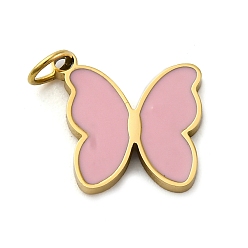 Pink 304 из нержавеющей стали шармы эмали, с целью перехода в кольце, подвески в форме бабочки, ионное покрытие (ip), реальный 18 k позолоченный, розовые, 11.5x11.5x1.5 мм, отверстие : 2.5 мм