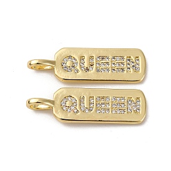Настоящее золото 18K Латунные микро проложить кубического циркония подвески, прямоугольник со словом королева, долговечный, без кадмия и без свинца, стойки покрытие, реальный 18 k позолоченный, 27x8x1.5 мм, отверстие : 4.5x3 мм
