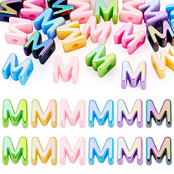 Letter M 20 Stück UV-beschichtete, opake europäische Acrylperlen, große, irisierende Perlen, Gemischte Farbe, Buchstabe m, 21x20.5x13.5 mm, Bohrung: 6 mm