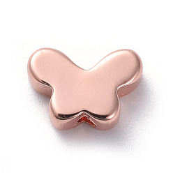 Розовый Позолоченный Латунные бусины, долговечный, бабочка, Настоящее розовое золото покрыто, 5x7x2.5 мм, отверстие : 1 мм