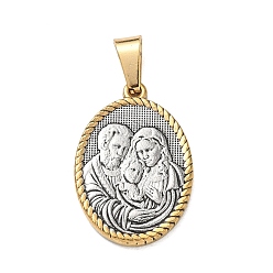 Plata Antigua & Oro Antiguo Religión 304 colgantes de acero inoxidable, óvalo con amuletos de la Sagrada Familia, con 201 fianzas de acero inoxidable, revestimiento de iones (ip), plata antigua y oro antiguo, 24x16x2 mm, agujero: 7x4 mm