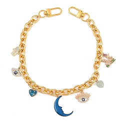 Золотой 3 шт лунный глаз сплав эмаль со стразами подвеска алюминиевый кабель цепочка сумка декоративные цепи, с сердечками из натурального зеленого авантюрина, аксессуары для замены сумок, золотые, 415 мм