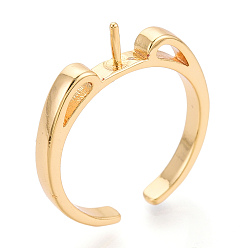 Настоящее золото 18K Настройки колец для чашек из латуни, регулируемые настройки колец для полупросверленных бусин, без кадмия, без никеля и без свинца, реальный 18 k позолоченный, 2.5 мм, регулируемый, штифты : 0.7~0.8 мм