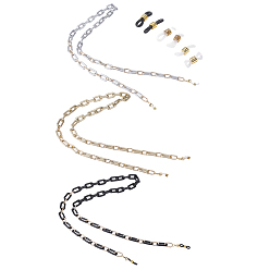 (52) Непрозрачная лаванда 3шт 3 цвета цепочки для очков, шейный ремешок для очков, с окрашенными распылением пластмассовыми и алюминиевыми цепями ccb, 304 застежки-лобстеры из нержавеющей стали и концы резиновых петель, разноцветные, 79~80 см, 1 шт / цвет