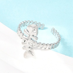 Нержавеющая Сталь Цвет 304 открытые кольца-манжеты из нержавеющей стали для женщин, елочка, цвет нержавеющей стали, 18.5 мм, размер США 9 3/4 (19.5 мм)