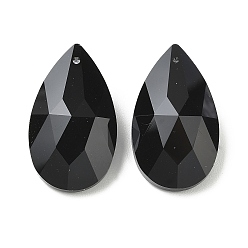 Черный Стеклянные подвески, очарование слезы, граненые, чёрные, 38x22x13 мм, отверстие : 1.5 мм