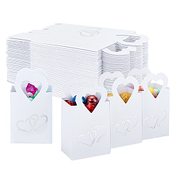 Белый Серебряное тиснение сердце упаковка держатель для сумочки, Бумажная подарочная коробка для хранения конфет для пакетов для упаковки подарков на свадьбу, белые, 6x4x10.5 см