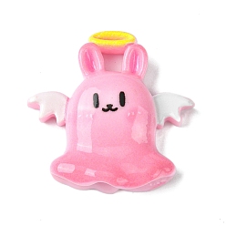 Ghost Pink Theme Opaque Resin Decoden Cabochons, Valentine's Day, Ghost, 30x29.5x8mm