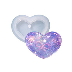 Heart DIY Pendant Silicone Molds, Resin Molds, For UV Resin, Epoxy Resin Jewelry Making, Heart, 41x54x8.5mm, Hole: 4mm
