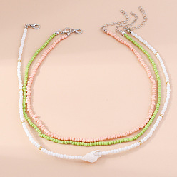 (52) Непрозрачная лаванда 3шт. наборы ожерелий из стеклянных бус в форме ракушки с пластиковыми жемчужными бусинами для женщин, платина, разноцветные, 14.96 дюйм (38 см) и 16.14 дюйм (41 см)