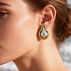Золотой & Цвет Нержавеющей Стали 304 серьги-гвоздики из нержавеющей стали для женщин, двухцветная слеза, золотые и нержавеющая сталь цвет, 27x18 мм
