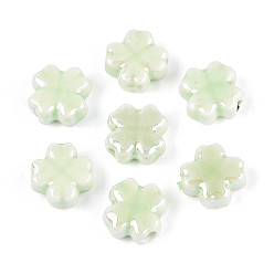Нектар Фарфоровые бусины ручной работы, Четыре листа клевера, яркие глазированный фарфор, нектар, 11.5~12x11.5~12x5.5~6 мм, отверстие : 1.8~2 мм