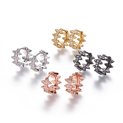 (52) Непрозрачная лаванда Серьги-кольца из латуни с микро-паве из фианита, форма венок из листьев, прозрачные, разноцветные, 14.5~15x7.5 мм , штифт: 0.9x1.2 мм