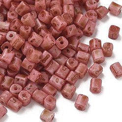 Indian Red Opaque Colours Glass Seed Beads, Column, Fire-Polished, Indian Red, 5~5.5x4.5~5.5x4.5~5.5mm, Hole: 1.2mm, about 219pcs/bag