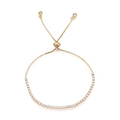 Прозрачный Теннисный браслет из кубического циркония, браслет-слайдер из латуни с покрытием из настоящего золота 18k для женщин, без никеля , прозрачные, 10.63 дюйм (27 см)