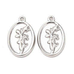 Нержавеющая Сталь Цвет 304 подвески из нержавеющей стали, овальные с цветком, цвет нержавеющей стали, 18x11.5x2 мм, отверстие : 1.2 мм