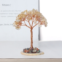 Цитрин Натуральные цитриновые чипсы Дерево жизни украшения, Медная проволока, энергетический камень по фен-шуй, подарок для украшения домашнего рабочего стола, 110 мм