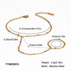 Настоящее золото 18K 304 Браслеты-кольца из нержавеющей стали с цепочкой для женщин, реальный 18 k позолоченный, 3-1/2 дюйм (9 см) в длину, внутренний диаметр: 6-7/8 дюйм (17.5 см), Кольцо: 80 mm внутреннего диаметра