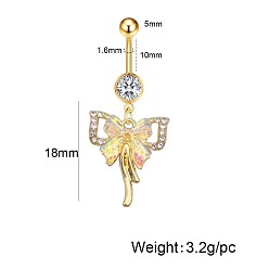 Разноцветный 304 Кольца для живота с подвеской в виде изогнутой штанги из нержавеющей стали с прозрачным кубическим цирконием и эмалью в виде банта, золотые, красочный, Длина стержня: 10мм, штифты : 1.6 мм