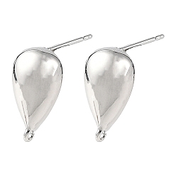 Platin Farbe Shegrace Messing-Ohrstecker-Verschlüsse, Träne, mit Schleife, cadmiumfrei und bleifrei und nickelfrei, langlebig überzogen, Platin Farbe, 15.5x8 mm, Bohrung: 1 mm, Stift: 11x0.7 mm