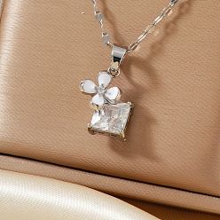 Серебро Осенняя европейская и американская мода: ожерелья с подвесками в виде клевера и ветряной мельницы из латуни с прозрачными кубическими цирконами, серебряные, 15.75 дюйм (40 см)