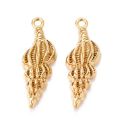 Настоящее золото 18K 304 подвески из нержавеющей стали, очарование раковины, ионное покрытие (ip), реальный 18 k позолоченный, 37x13x6 мм, отверстие : 2.2 мм