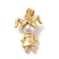 Настоящее золото 18K Латунные микропаве прозрачные подвески с фианитом, с акриловой, без кадмия и без свинца, долговечный, девушка, реальный 18 k позолоченный, 16x12x6 мм, отверстие : 4x3.5 мм