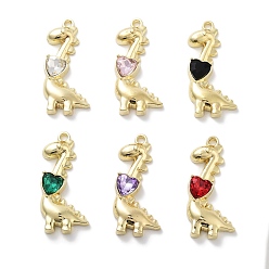 Золотой Подвески из сплава со стразами, без свинца, без кадмии и без никеля, динозавр, сердце, разноцветные, золотые, 32x15x5 мм, отверстие : 1.8 мм