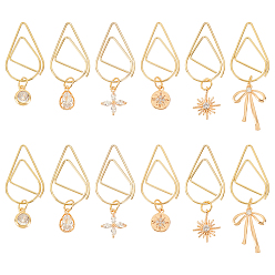 Настоящее золото 18K 12 шт. 6 стиль цветок/снежинка/бантик из латуни микро-цирконий закладки-подвески, скрепки из нержавеющей стали в виде капель, реальный 18 k позолоченный, 34~46 мм, 2 шт / стиль