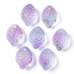 Blue Violet Transparent Spray Painted Glass Charms, with Golden Foil, Textured, Lemon, Blue Violet, 14x10x9mm, Hole: 1mm