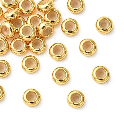 Real 18K Gold Plated SHEGRACE Rondelle Brass Beads, with Rubber Inside, Slider Beads, Rondelle, Cadmium Free & Nickel Free & Lead Free, Real 18K Gold Plated, 5x5x2.5mm, Hole: 1mm