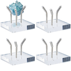 Нержавеющая Сталь Цвет 4шт. держатель для хрустальных шаров из нержавеющей стали с квадратными прозрачными акриловыми основаниями, для минеральной витрины из агата с драгоценными камнями, цвет нержавеющей стали, 5x5x4.4 см
