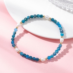 Апатит Браслеты из натуральных бусин апатита и культивированного пресноводного жемчуга для женщин, кубические, бусины : 4x4x4 мм и 6x4.5 мм, внутренний диаметр: 2-1/8 дюйм (5.4 см)