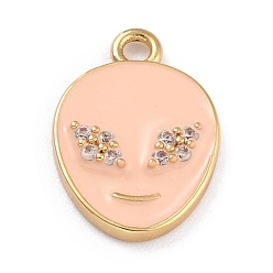PeachPuff Golden Plated Brass Micro Pave Clear Cubic Zirconia Pendants, with Enamel, Long-Lasting Plated, Extra-terrestrial, PeachPuff, 17x11.5x2mm, Hole: 1.6mm