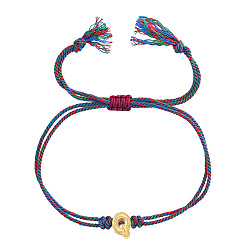 Letter Q 304 Регулируемые браслеты из нержавеющей стали с бусинами в виде букв алфавита, Разноцветные двухслойные браслеты из хлопкового шнура для женщин и мужчин, Буква Q, 11.02 дюйм (28 см)