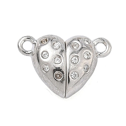 Платина Латунное сердце, микропаве, прозрачный кубический цирконий, магнитные застежки, долговечный, стойки покрытие, без свинца и без кадмия, платина, 10x14x5.5 мм, отверстие : 1.4 мм