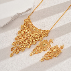 Золотой Комплекты из латунных многослойных ожерелий и серег с кисточками для женщин, золотые, ожерелья: 17.72 дюйм (45 см)