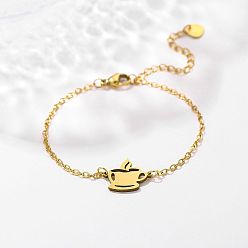 Golden 304 Stainless Steel Coffee Cup Link Bracelets, Cable Chain Bracelets for Women, Golden, 6.69 inch(17cm)