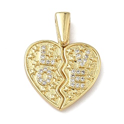 Настоящее золото 16K Латунные микро проложить кубического циркония подвески, сердце прелести, реальный 16 k позолоченный, 24x18x3 мм, отверстие : 4.5x2 мм