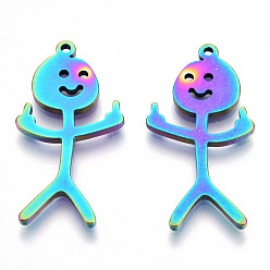 Rainbow Color 201 Stainless Steel Pendants, Human Charm, Rainbow Color, 32.5x17x1.5mm, Hole: 1.4mm