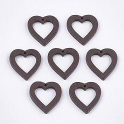 Кокосово-Коричневый Расписные подвески из тополя, сердце, кокосового коричневый, 25x23x3 мм, отверстие : 1.5 мм