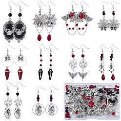 (52) Непрозрачная лаванда Комплекты для изготовления сережек, включая подвески из сплава, эмали сплава ссылки люстра компонент, латунные соединительные кольца, крючки и штифты для сережек, 304 Кольца, цепочки и штифты из нержавеющей стали, Стеклянные бусины, разноцветные