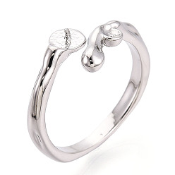 Платинированный Настройки латунных манжетных колец, за половину пробурено бисера, без кадмия, без никеля и без свинца, Реальная платина, штифты : 0.8 мм, 9~9.8 мм, внутренний диаметр: 16~17.1 мм