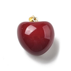Темно-Красный Латунь эмаль подвески, без свинца и без кадмия, долговечный, яблочный шарм, стойки покрытие, реальный 18 k позолоченный, темно-красный, 17.5x16.5x13.5 мм, отверстие : 4.5x3.5 мм