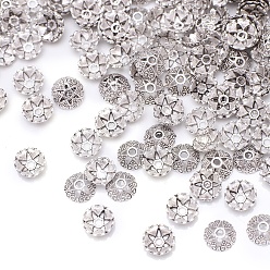 Antik Silber Farbe Tibetischen Stil Legierung Perlenkappen, Multi-Blütenblatt Blüte, Antik Silber Farbe, 7 mm